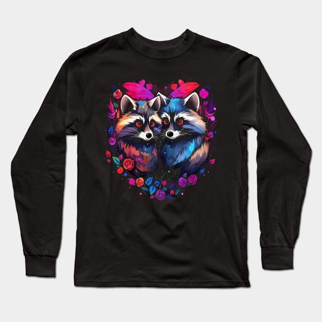 Raccoon Couple Valentine Long Sleeve T-Shirt by JH Mart